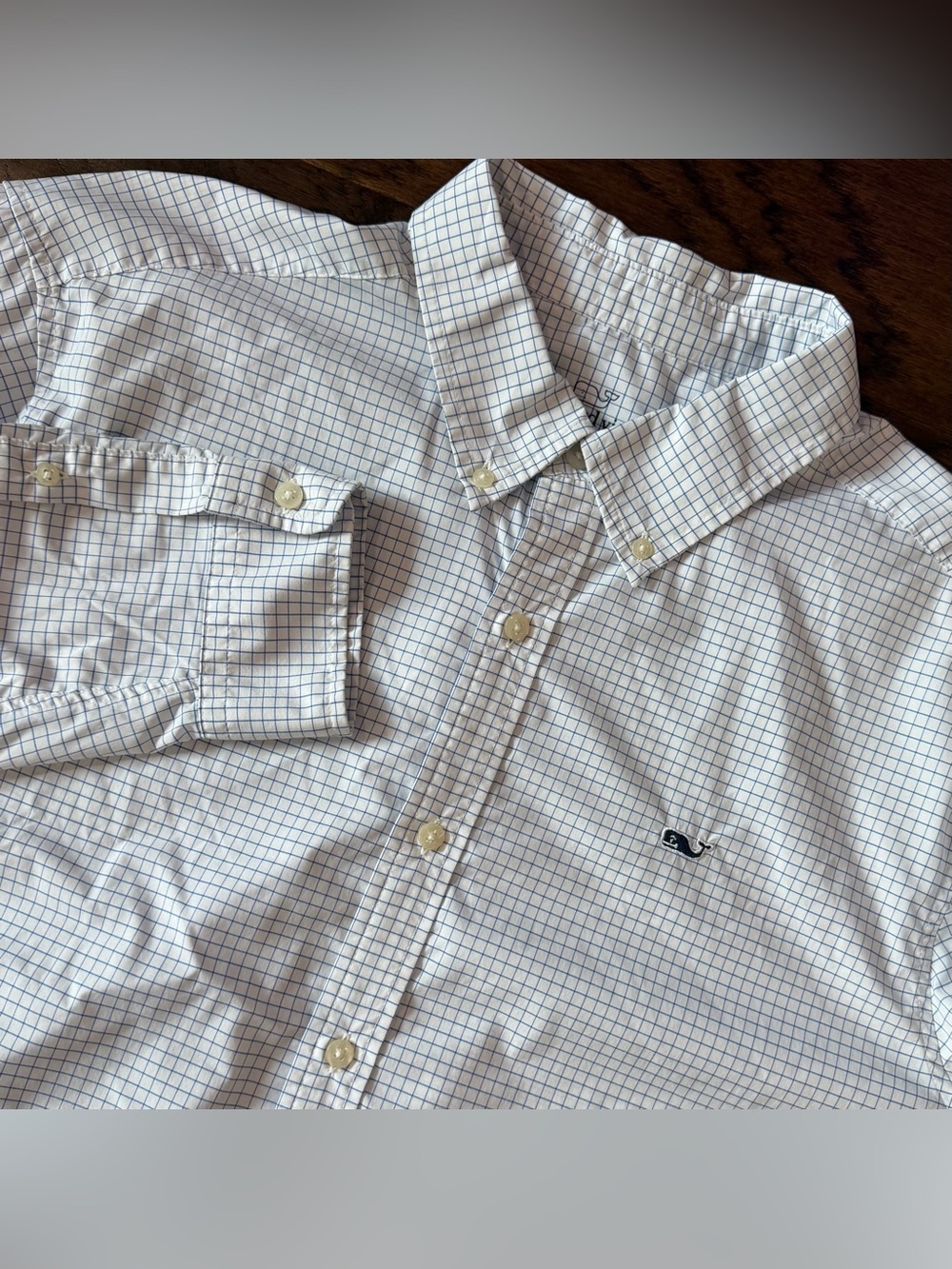 Vineyard Vines Performance Whale Shirt Men XL BlueWhite Grid Classic Fit Stretch